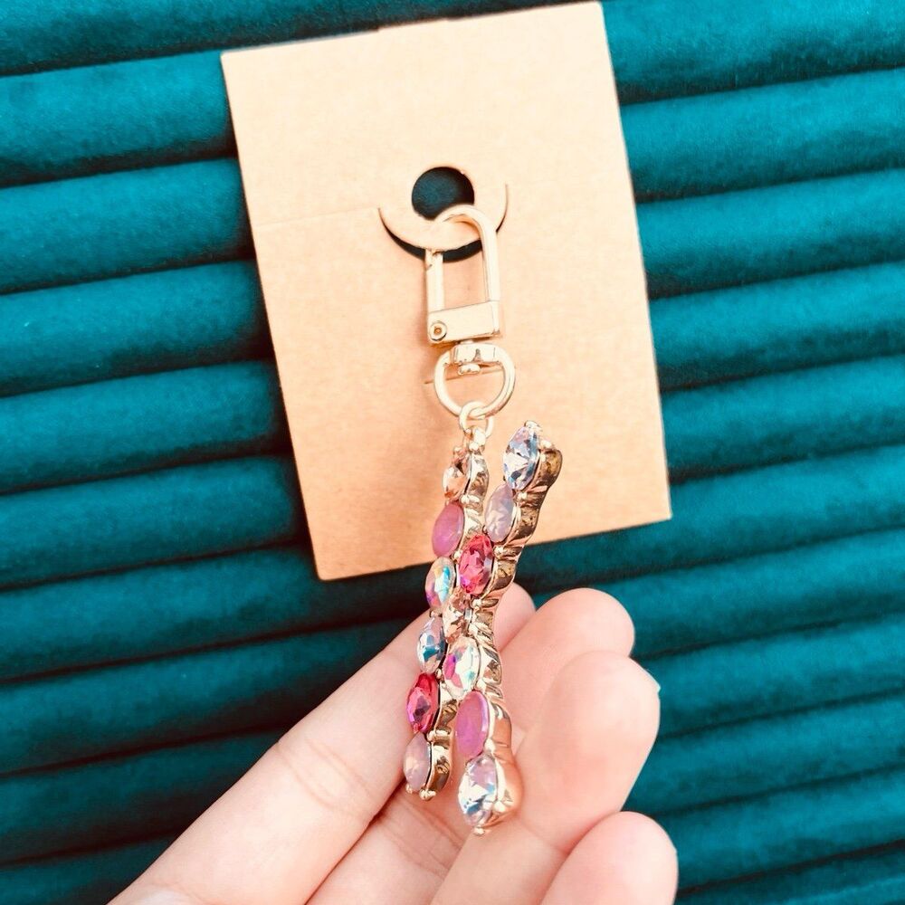 Rhinestone Letter “K” Keychain Bag Charm – Pink & Iridescent Crystals - Picture 6 of 10